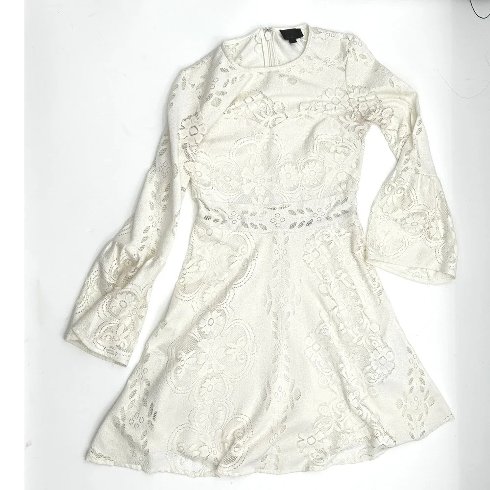 Topshop Ivory Lace Bell Sleeve Dress Size 4 Boho Cottagecore‎ Coquette Whimsical